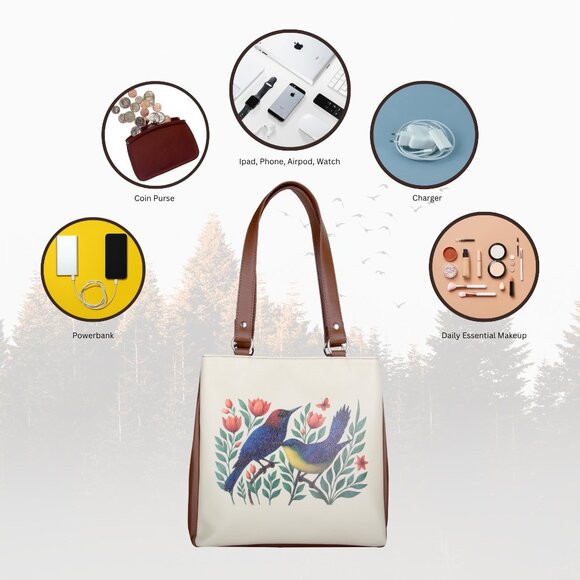 Printed Leather Shoulder Tote Bag for Women – Top Handle Handbag Purse Work - Picture 4 of 9